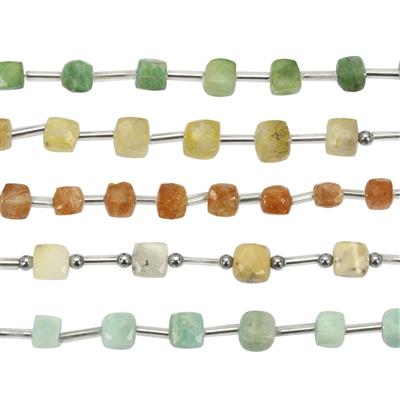 Sandy Rubix - 95cts Sunstone, Dendrite Opal, Golden Rutile, Amazonite and Emerald Faceted Cubes Approx 4 to 7mm, 9cm Strand with Spacers