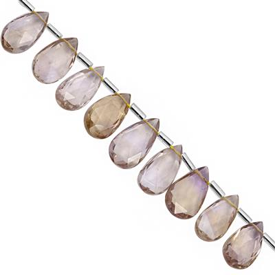 62cts Ametrine Top Side Drill Faceted Pear Approx 10.5x6.5 to 18x10mm, 15cm Strand with Spacers