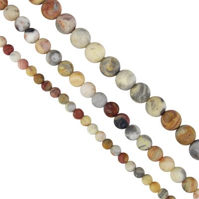 Crazy Lace Agate Matte Plain Rounds, 4mm, 6mm & 8mm With Downloadable Instructions By Mark Smith