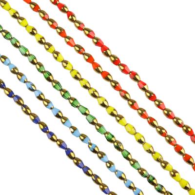 Vintage Glass - Rainbow Of Colours - 7mm x 4mm Faceted Glass Drop Beads With Gold Top