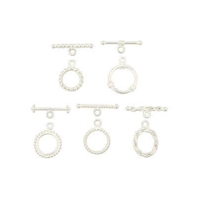 925 Sterling Silver Lightweight Toggle Clasp Bundle, Approx 11x14mm & T Bar 17mm 5pcs 