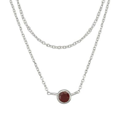 925 Sterling Silver 2 Row Cable chain Necklace with Ruby charm 16