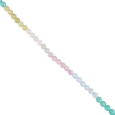 100cts Natural Multi Gems (Kunzite, Green Beryl, Aquamarine, Yellow Beryl, Amazonite) Plain Rounds, Approx 6mm, 38cm stand