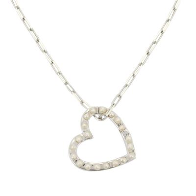 925 Sterling Silver Heart Charm Carrier Clasp with 0.20cts White Freshwater Cultured Pearls, Approx 25x16mm with 18