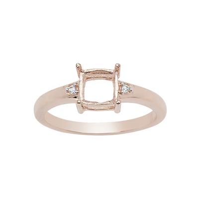 Rose Gold Plated 925 Sterling Silver Cushion Ring Mount (To fit 6mm gemstones) Inc. 0.03cts White Zircon Brilliant Cut Round 1.25mm - 1pcs