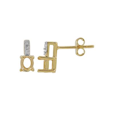 Gold Plated 925 Sterling Silver Oval Earring Mount With White Zircon Drop (To fit 5x4mm Gemstone) - 1 Pair