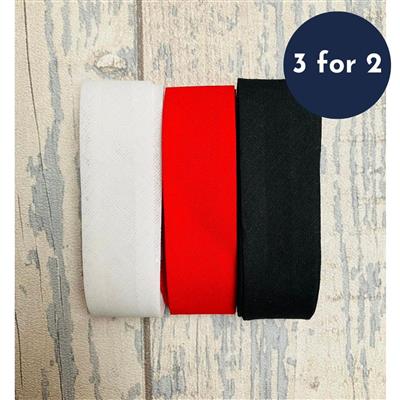 Living in Loveliness Mixed Bias Binding Bundles 3 x 5m (Red, Black and White) - Special Offer 3 for 2