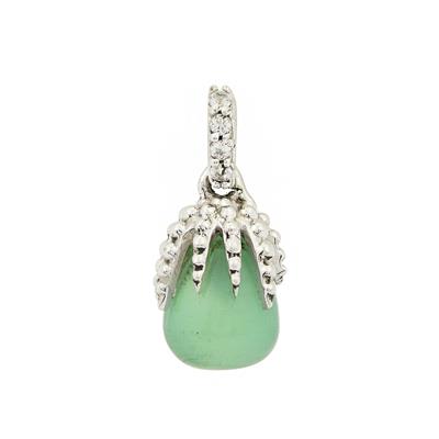 925 Sterling Silver White Topaz Claw With 10x8mm Drop Green Onyx Pendant Approx 21x9mm