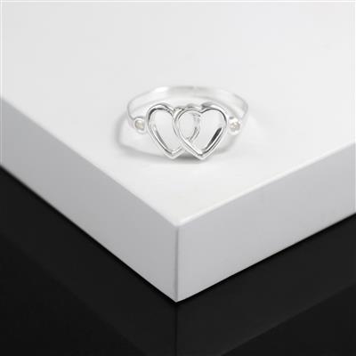 925 Sterling Silver Heart, Straight Shank Wire with White Diamond Ring