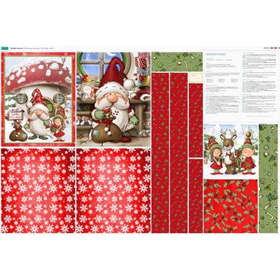 Debbi Moore Christmas Gnomes Red Tote Bag Fabric Panel (140cm x 95cm)