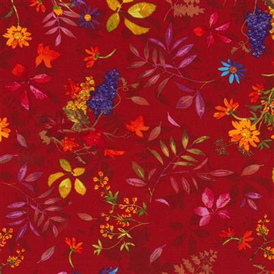 Autumn Leaves On Cardinal Fabric 0.5m