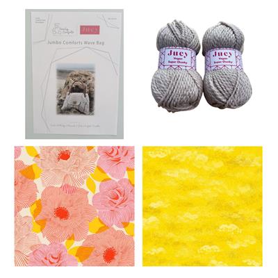 Jumbo Comfort's Oatmeal Yarn & Yellow Dreams Wave Bag Kit: Instructions, Yarn (2 x 100g), Fabric (1m) & Button (1 x 30mm) 