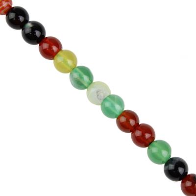 80cts Mixed Colour Agate Plain Rounds Approx 6mm, 37cm Strand
