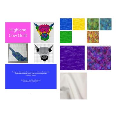 Delphine Brook's Purple Highland Cow HST Quilt Kit: Instructions, Fabric (3m) & 6 FQs 