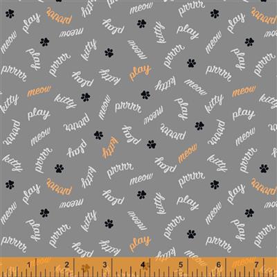 Mod Cat Play Words Grey Fabric 0.5m