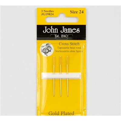 John James Pack of 3 Gold Plated Cross Stitch Needles Size 24