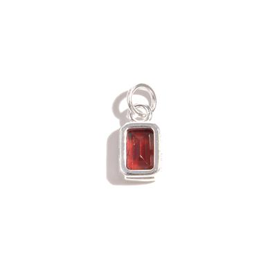 January Birthstone Collection: 925 Sterling Silver Rectangle Charm, 10x5mm with Garnet Stone 6x4mm 