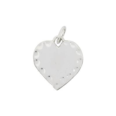 925 Sterling Silver Side Hammered Heart Pendant with a Loop, Approx 15mm (Pack of 1)