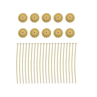 Gold Plated Base Metal Acorn Bead Caps with Flat Head Pins to Fit 10mm Acorn Bead, 10pcs 