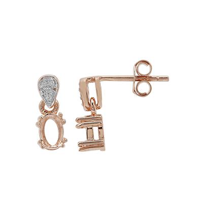Rose Gold Plated 925 Sterling Silver Oval Earring Mounts With White Zircon (To fit 6x4mm gemstone) -1 Pair
