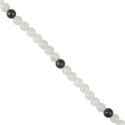 110cts White Serpentine with Type A Oil Green Jadeite Plain Rounds Approx 6mm, 38cm Strand