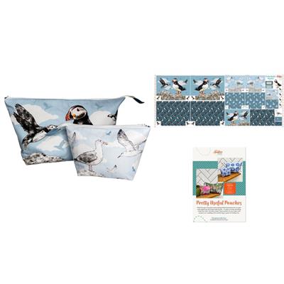Amber Makes Pretty Useful Pouches Kit: Instructions & Panel - Sea Birds