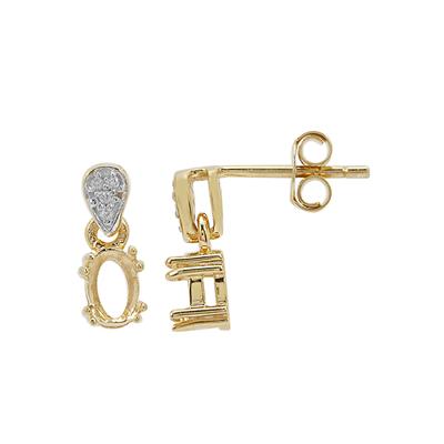 Gold Plated 925 Sterling Silver Oval Earring Mounts With White Zircon (To fit 6x4mm gemstone) -1 Pair