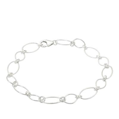 925 Sterling Silver Oval Link Textured Effect Bracelet, Approx 7.5inch with lobster clasp