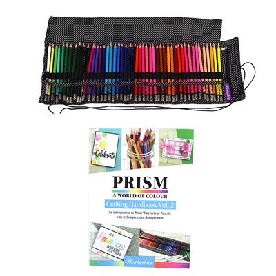 Prism Watercolour Pencils Bundle, 48 Prism Watercolour Pencils in a handy fabric wrap & Crafting Handbook