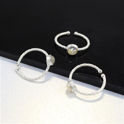 925 Sterling Silver Birthstone Adjustable Rings Mount With White Freshwater Pearl, Approx 5mm