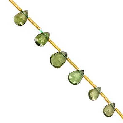 2.70cts Moldavite Graduated Faceted Pear Approx 5x3 to 7x5mm, 6cm Strand With Specers
