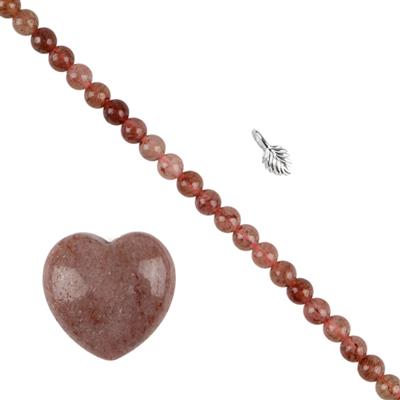 Strawberry Quartz Heart, 6mm Rounds & 925 Bail