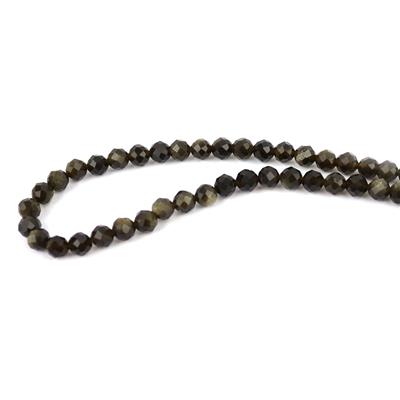 35cts Golden Obsidian Faceted Rounds, Approx 4mmm, 38cm Strand