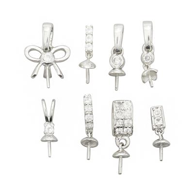 925 Sterling Silver 8Pcs Design Peg Bail Bundle with White Zircon Approx 5x19mm
