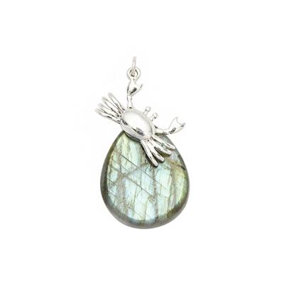 925 Sterling Silver Crab Pinch Bail with Pear Shape Top Drilled Cabochon Labradorite Approx 38x20mm