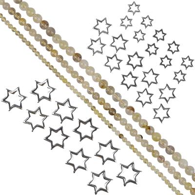 Golden Rutile Quartz, Silver Plated Base Metal Star Shaped Halo Project With Downloadable Instructions By Linda Brumwell