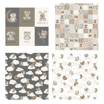 Sweet Lullaby Collection Patchwork Fabric Bundle: Panel 0.9m & Fabric (1.5m)
