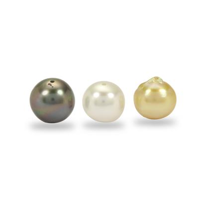 White South Sea, Golden South Sea & Tahitian Triology Drilled Pearl, Approx 8x9mm (Pack of 3)