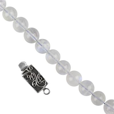 925 Sterling Silver Rectangle Clasp Approx 21x9mm & Rainbow Moonstone Smooth 8mm Rounds, 20cm Strand