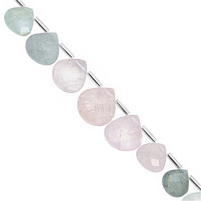 105cts Multi Beryl Top Side Drill Graduated Faceted Heart Approx 9 to 16mm, 28cm Strand with Spacers