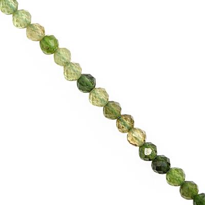 15cts Mix Green Tourmaline Faceted Round Approx 3mm, 28cm Strand