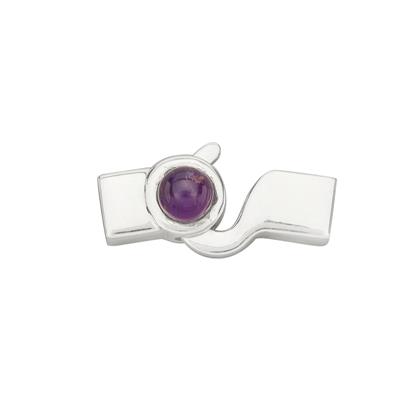 925 Sterling Silver Hook Clasp (11x21mm) with Round Amethyst Cabochon 5mm