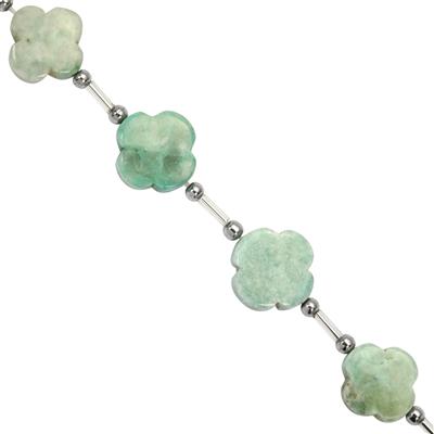 60cts Type A Green Jadeite Smooth Clover, Approx 12 to 16mm, 15cm Strand With Hematite Spacers 