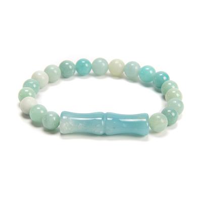 90cts Chinese Amazonite Bamboo Stretch Bracelet, Rounds Approx 8mm, Bamboo Bead Approx11x40mm
