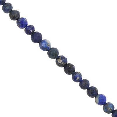 20cts Natural Lapis Lazuli Gemstone Faceted Rounds Approx 3mm, 31cm Strand