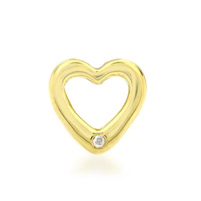Gold Plated 925 Sterling Silver Heart Charm with Diamond, Approx 12mm