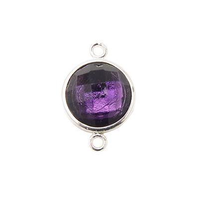 Purple Faceted Glass Silver Plated Connector, Approx 12mm