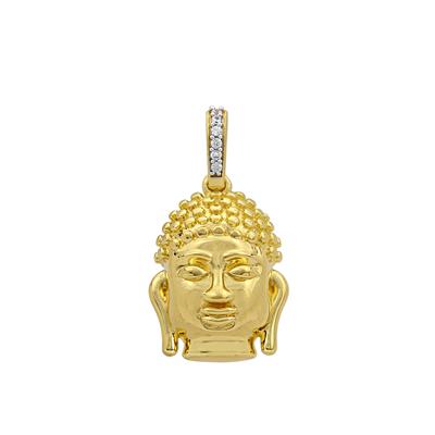 Willow & Tig Collection: Gold Plated 925 Sterling Silver Buddha Head Charm Approx 21x16mm With 6pcs White Zircon Pave Bail