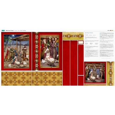 Debbi Moore Christmas Red & Gold Nativity Tote Bag Fabric Panel (140cm x 95cm)