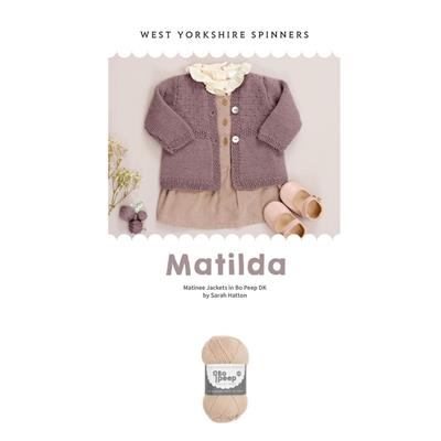 WYS Matilda Matinee Jackets Short Version with Collar (Up To Size 24 to 36 Months) Kit: Pattern & Yarn (5 x 50g Balls)